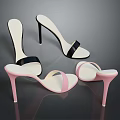 Women's Black Pink High Heel Sandals With Thin Heel And Strap Design