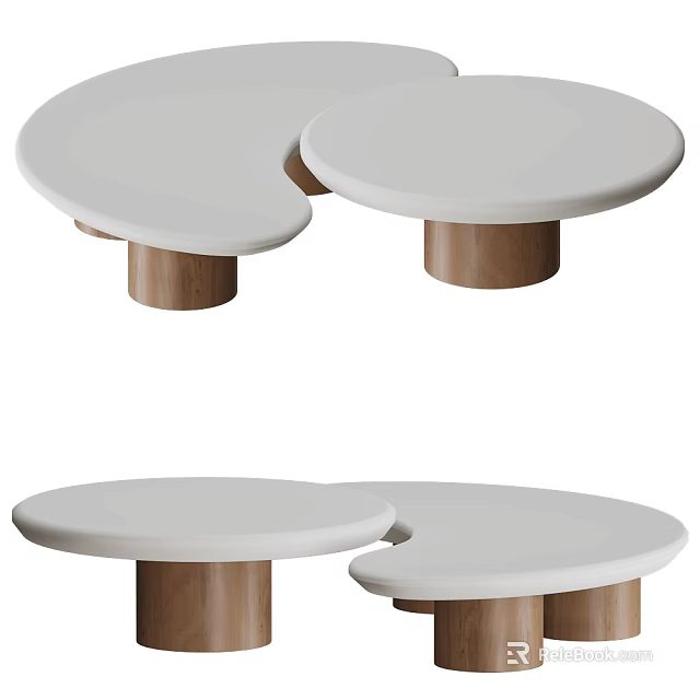 Modern Coffee Table With White Round Top And Wooden Legs Design 3d model 