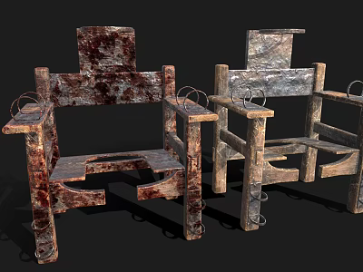 Rustic Weapon Shaped Metal Wooden Chair With Decorative Rings Design 3d model