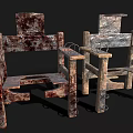 Rustic Weapon Shaped Metal Wooden Chair With Decorative Rings Design