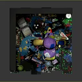 Cartoon Art Studio Scene With Yellow Character Purple Hat Easel Paint Palette Colorful Floor Plants