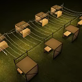 Coffee Market Event Passage With Illuminated String Lights Grass Ground And Stall Structures 3d model
