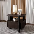 Elegant Wooden Bedside Table With Table Lamp Photo Frame Books And Drawer