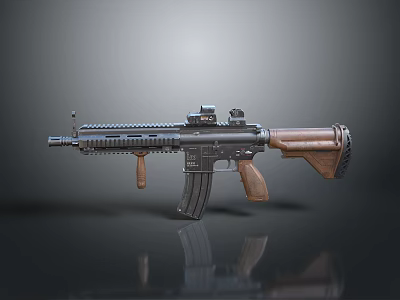 Modern Tactical Rifle With Wooden Stock Metal Barrel And Scope Attachment 3d model