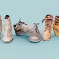 Vintage Style Shoes Display Featuring Ankle Boots Leather Oxfords And Wedge Heels