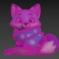 Cute Purple Fox Plush Toy Wearing Blue Snowflake Pattern Scarf Sitting On Rock