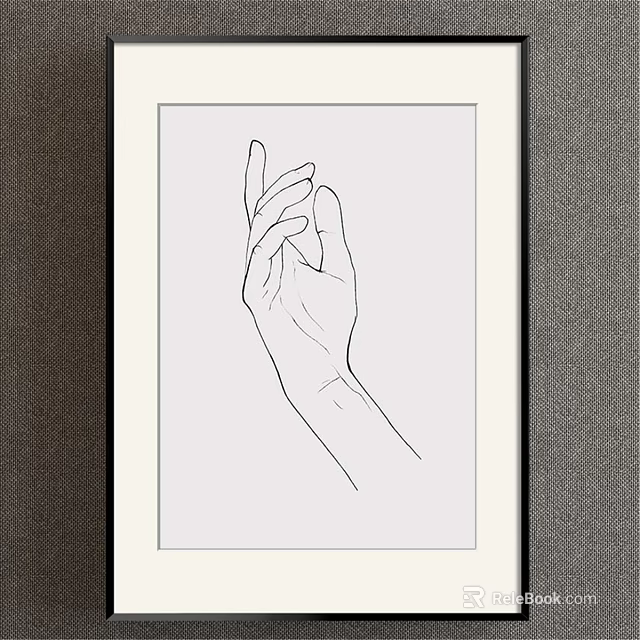 Minimalist Hand Line Drawing Framed Art On Gray Wall Decor 3d model