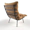 Brown Cushioned Single Sofa With Wooden Slats And Black Metal Legs