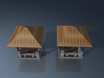 Swing Door Pavilions Featuring Wooden Roof And Stone Base Architectural Design Details 3d model