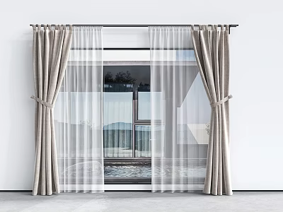 Modern Double Layer Curtains With Beige Outer And Sheer Inner Layers Hung On Window 3d model
