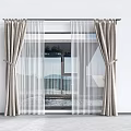 Modern Double Layer Curtains With Beige Outer And Sheer Inner Layers Hung On Window 3d model