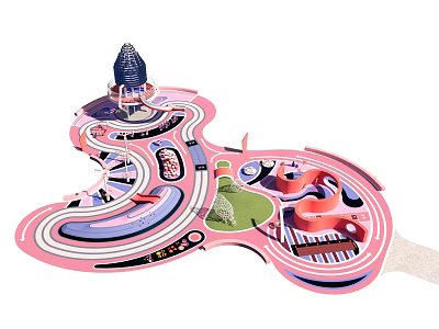 Fun Curved Children's Playground With Slides Tracks Green Area And Interactive Zones 3d model