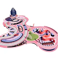 Fun Curved Children's Playground With Slides Tracks Green Area And Interactive Zones