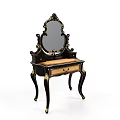 Classical Dressing Table With Ornate Mirror Wooden Frame Gold Accents And Drawer
