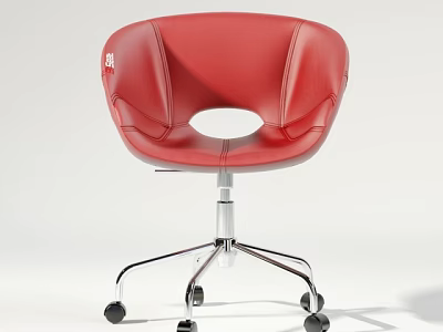 Red Modern Office Chair with Leather Five Wheel Silver Frame Curved Backrest Circular Cutout 3d model