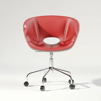 Red Modern Office Chair with Leather Five Wheel Silver Frame Curved Backrest Circular Cutout 3d model