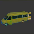 Yellow Van with Open Side Door Black Windows Gray Background and Reflection on Ground 3d model
