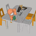 Wooden Children Table and Chair Set with Orange White Chairs Letters Blocks and Toys