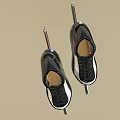 Black High Top Shoes with White Stripes and Attached Metal Blades Design