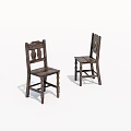 Rustic Dark Brown Wooden Single Chair with Carved Backrest and Classic Design Elements 3d model