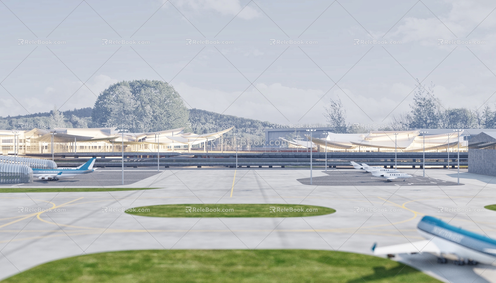 Airport Aircraft Parking Area Public Building Average Corridor Passenger Aircraft Maintenance Area 3d model