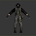 Tactical Military Character Wearing Camouflage Pants Tactical Vest And Headphones