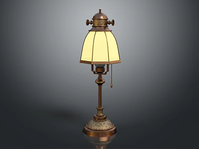 Vintage Table Lamp With Classic Metal Base Carved Details And Yellow Glass Shade 3d model