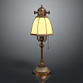 Vintage Table Lamp With Classic Metal Base Carved Details And Yellow Glass Shade