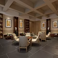 Hotel Public Lounge Area With Wooden Decor Rattan Stools Comfortable Seating And Pendant Lights