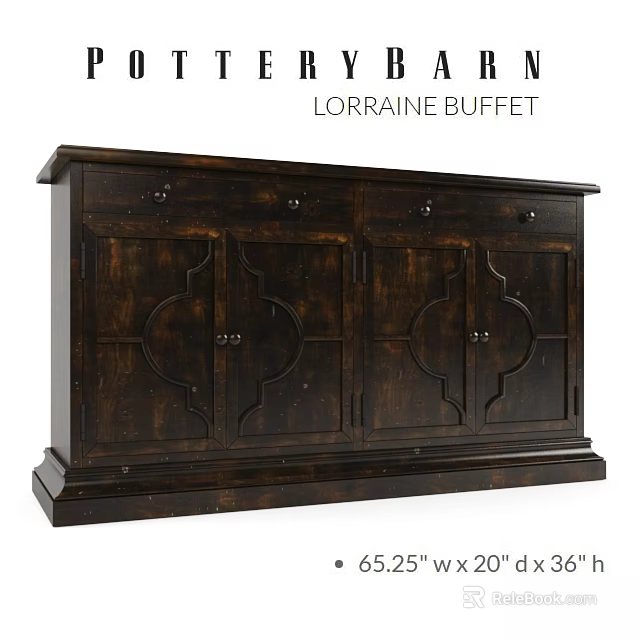 Traditional Dark Wooden Lorraine Buffet Featuring Decorative Panels Drawers And Cabinet Doors 3d model 