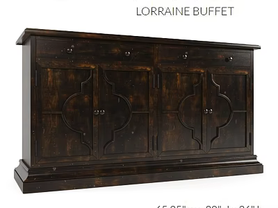 Traditional Dark Wooden Lorraine Buffet Featuring Decorative Panels Drawers And Cabinet Doors 3d model