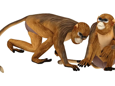 Modern golden monkeys move golden monkeys 3d model