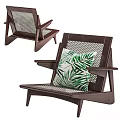 Modern Wooden Leisure Chair With Rattan Backrest And Green Palm Leaf Cushion