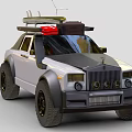 Silver Off Road Style Car with Surfboard Red Light on Roof and Front Grille Design