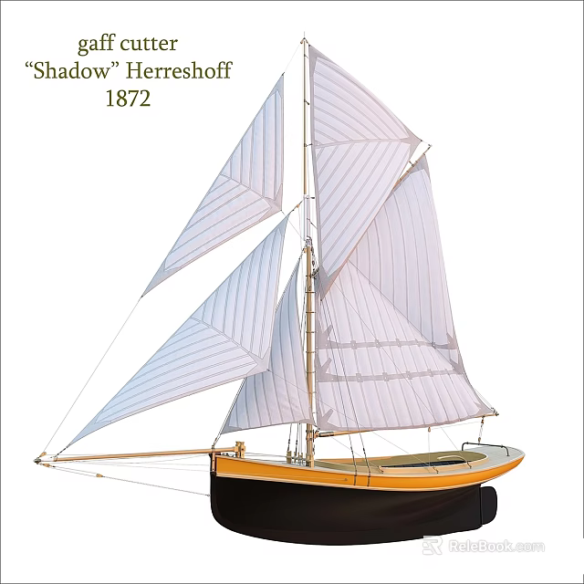Vintage Wooden Shadow Tidesailor 1872 Ship with White Striped Sails and Classic Design 3d model 