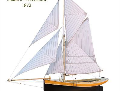 Vintage Wooden Shadow Tidesailor 1872 Ship with White Striped Sails and Classic Design 3d model