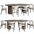Modern Wooden Dining Table Set With Beige Upholstered Chairs And Classic Design