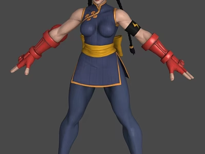 3D Martial Arts Character With Blue Outfit Red Gloves And Yellow Belt 3d model