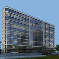 Modern High Rise Office Building Exterior With Glass Curtain Wall And Trees Around