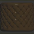 Round Brown Leather Tufted Ottoman with Diamond Stitch Pattern for Living Room