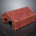 Red Fabric Camping Tent With Support Poles And Outdoor Shelter Structure
