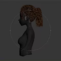 3D Character Model With Female Face And Brown Curly Short Hair