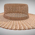 Brown Woven Straw Hat with Wide Brim and Textured Design 3d model