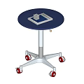 Mobile Blue Round Top Side Table With White Column And Red Wheels 3d model