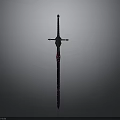 Sleek Black Sword With Red Decorative Patterns And Intricate Hilt Design