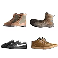 Different Types of Shoes Including High top Boots Low top Sneakers in Brown Black Khaki