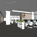 Modern Public Office Interior Design With Desks Computers Office Chairs Bookshelves And Hanging Lighting