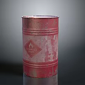 Rusty Red Metal Drum Equipment With Flammable Label And Worn Surface