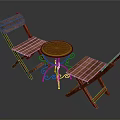 Rustic Wooden Folding Chairs With Small Round Table Orange Top Black Metal Legs