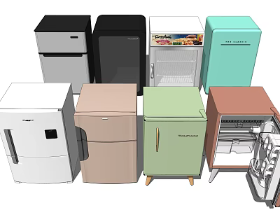 Various Colored Refrigerators And Freezers With Different Designs In 3d model